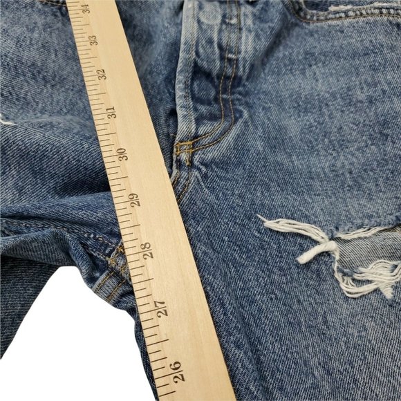 BDG Womens Jeans 24 Blue High Rise Relaxed Straight Button Fly Distressed Denim - Picture 9 of 10